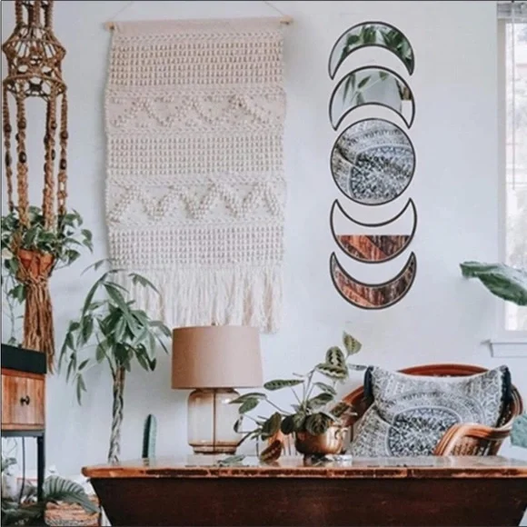 5 pieces Boho Moon Phases Mirror Set Wall Decor - Picture 4 of 6